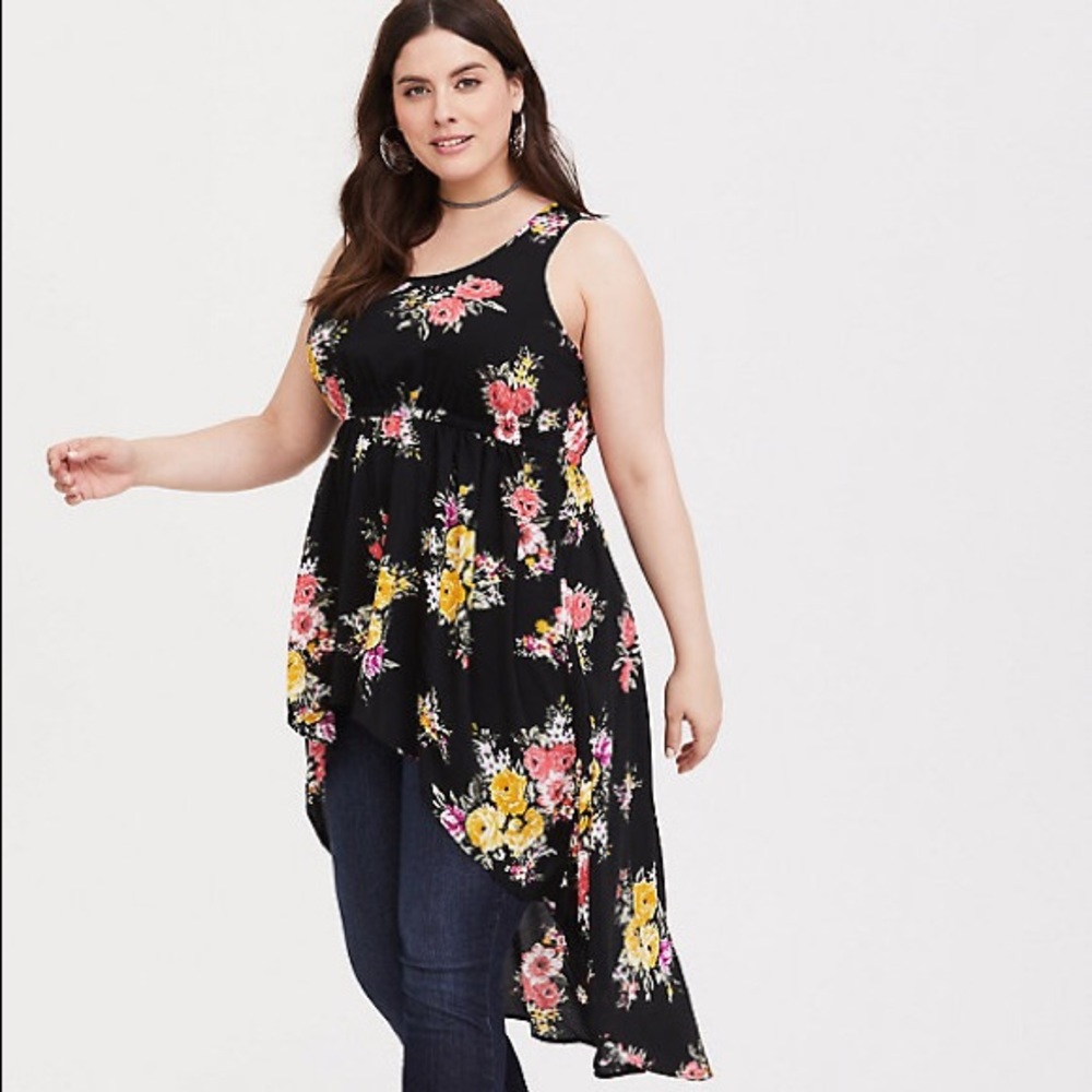 Floral Hi-Lo Challis Babydoll Sleeveless Tank